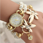 GettyGetty™Luxury Pearl Bracelet Wristwatch Elegant Flowers Rhinestone