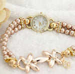 GettyGetty™Luxury Pearl Bracelet Wristwatch Elegant Flowers Rhinestone