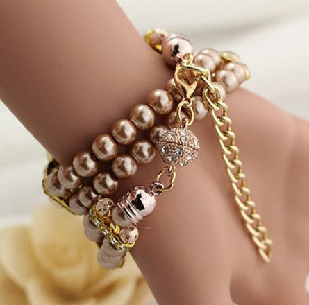 GettyGetty™Luxury Pearl Bracelet Wristwatch Elegant Flowers Rhinestone